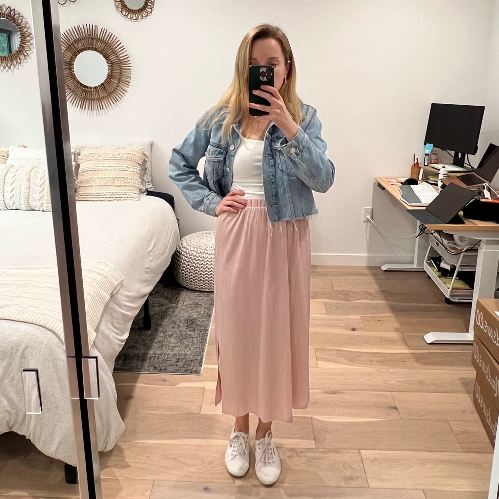 Aritzia Wilfred Celesse Pleated Skirt, pale pink, L
